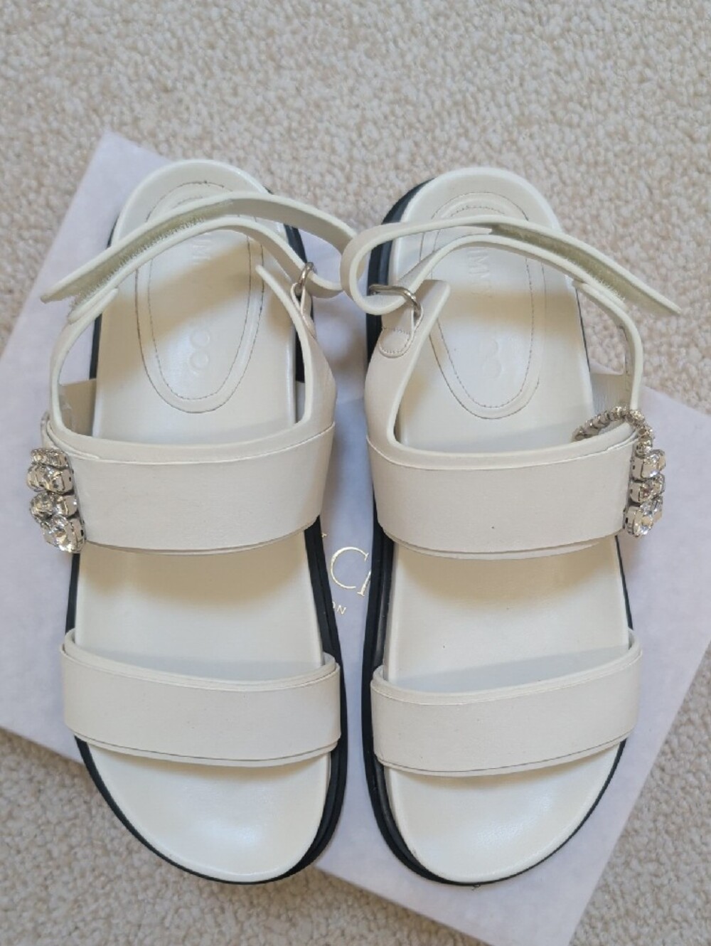 Jimmy Choo White Jeweled Double-Strap Sandals - Picture 2 of 8
